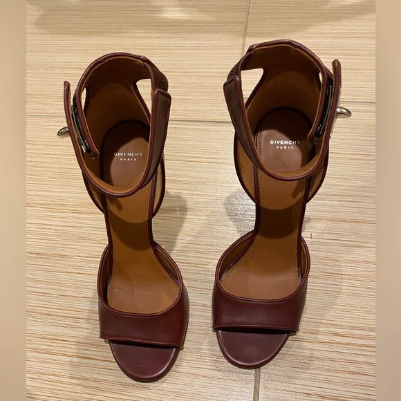 Givenchy Burgundy Leather Shark Tooth Ankle-Strap Heels - Picture 7 of 9